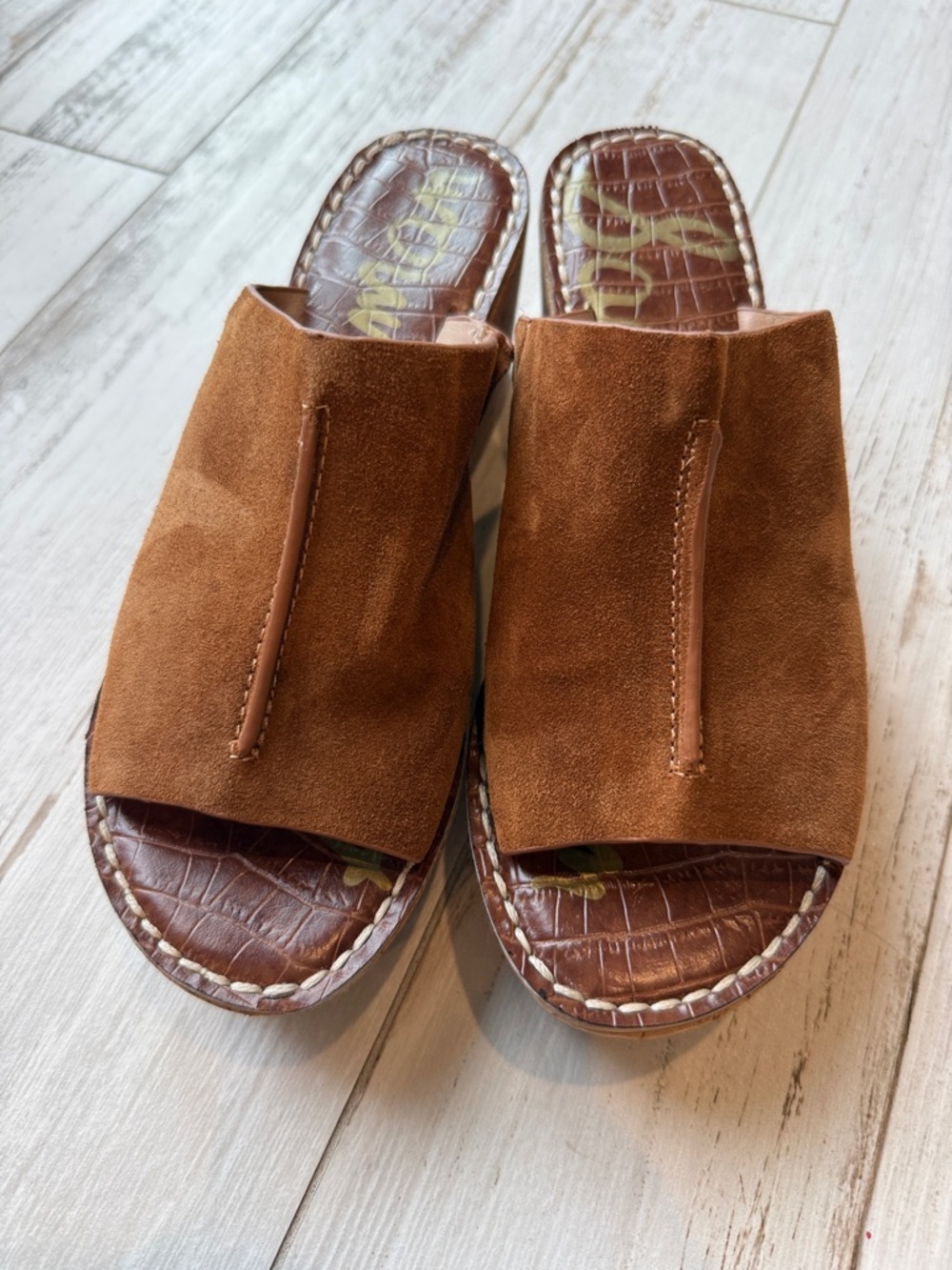 Sam Edelman Tan Suede Open-Toe Slide Mules
